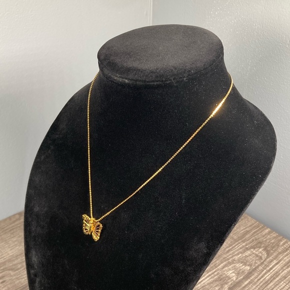 Vintage Gold Plated Butterfly Pendant Necklace 18” Gift - Picture 2 of 10